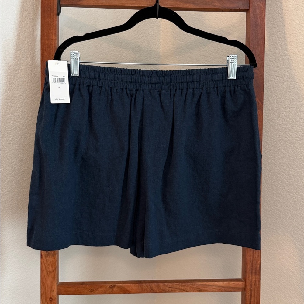 Splendid Navy Blue High Waist Women's Linen Blend Pull On Shorts NWT Size Large - Picture 4 of 5